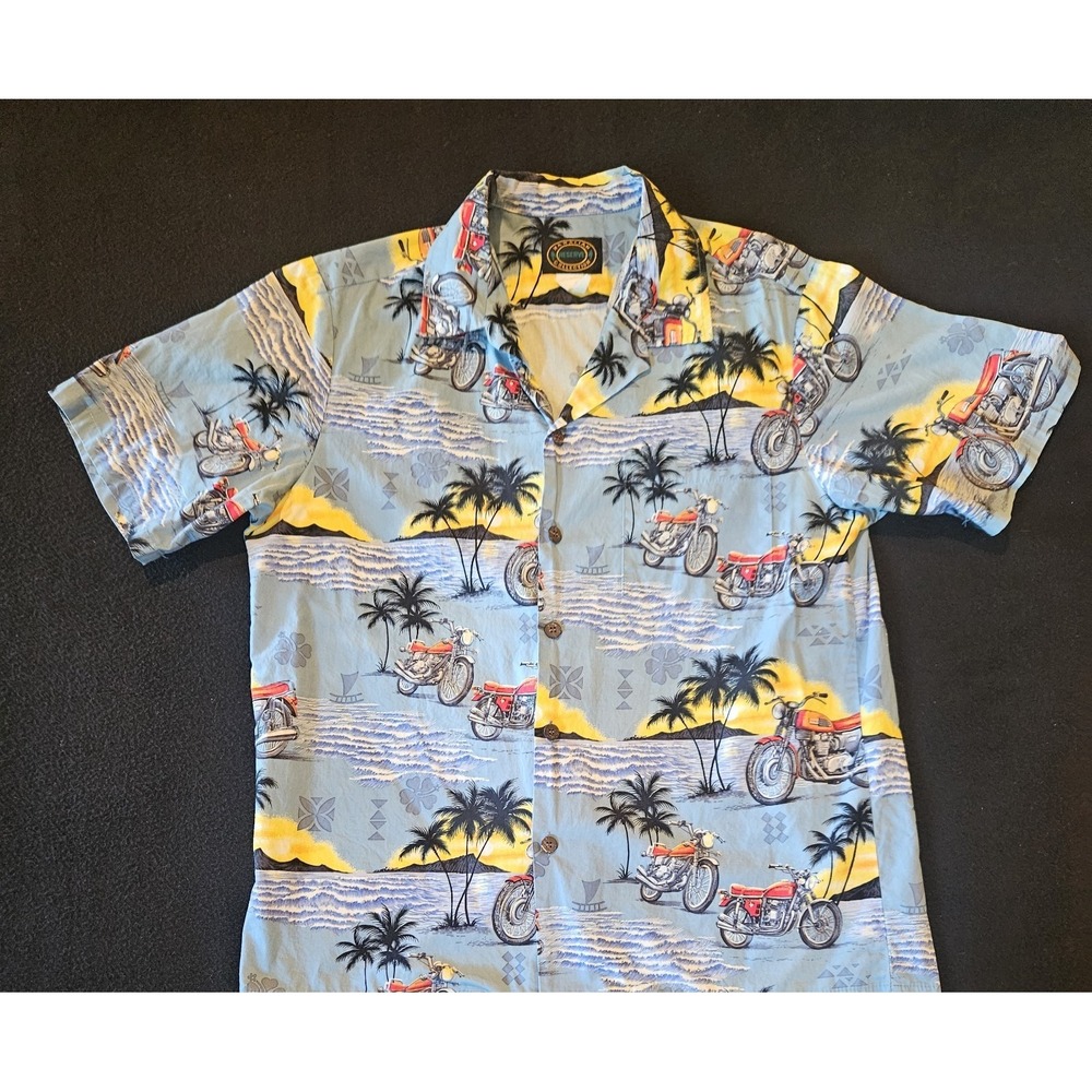 Hawaiian Reserve Mens Collection Button Up Short Sleeve Shirt Motorcycles Size M